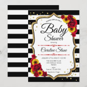Invitation Baby shower - Fleurs de soleil Roses rouges Gold I (Devant / Derrière)