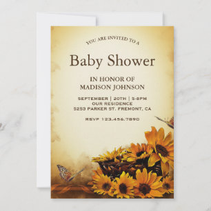 Invitation Baby Shower Fleurs de Tournesol Vintage