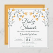 Invitation Baby shower Fleurs délicates Orange Sage Vert (Devant / Derrière)