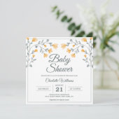 Invitation Baby shower Fleurs délicates Orange Sage Vert (Debout devant)