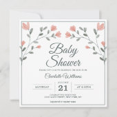 Invitation Baby shower Fleurs délicates Rose & Sage Vert (Devant)