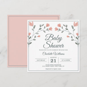 Invitation Baby shower Fleurs délicates Rose & Sage Vert