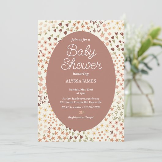 Invitation Baby shower Fleurs douces (Debout devant)