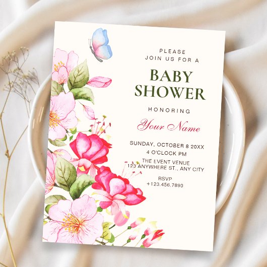 Invitation Baby shower fleurs en fleurs