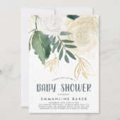 Invitation Baby Shower Fleurs et Feuillage à l'aqu (Devant)