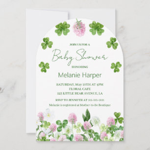 Invitation Baby Shower Fleurs et Feuilles de Trèfle à l'Aquar
