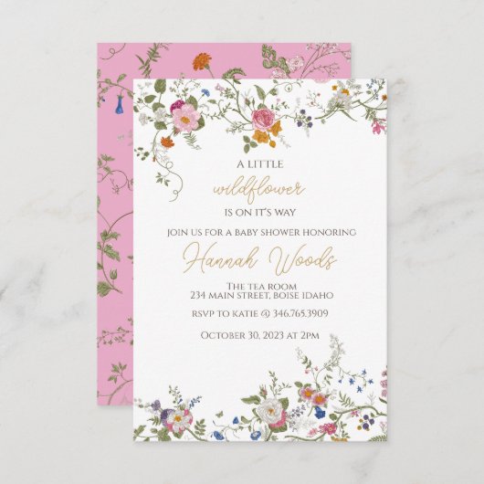 Invitation baby shower Fleurs fleurs sauvages (Devant / Derrière)