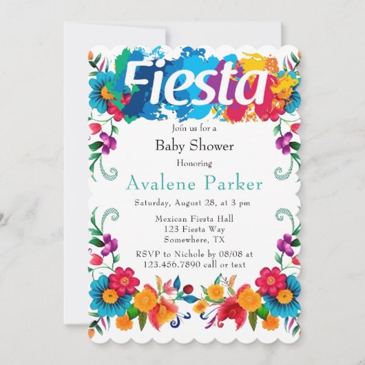 Invitation Baby shower Fleurs mexicaines Fiesta (Devant)