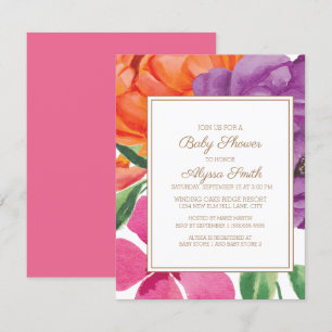 Invitation Baby Shower Fleurs Orange Violet Rose