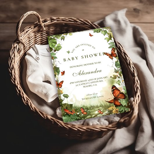 Invitation Baby Shower Fleurs Papillon
