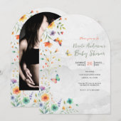 Invitation Baby shower Fleurs Papillon Aquarelle Colorée (Devant / Derrière)