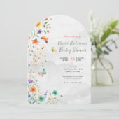 Invitation Baby shower Fleurs Papillon Aquarelle Colorée (Debout devant)