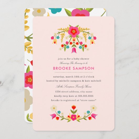 Invitation Baby shower Fleurs Pays (Devant / Derrière)