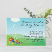 Invitation baby shower, Fleurs primaires et pluie (Debout devant)