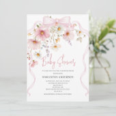Invitation Baby Shower Fleurs Roses (Debout devant)