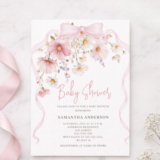 Invitation Baby Shower Fleurs Roses