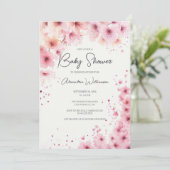Invitation Baby Shower Fleurs Roses en Cascade (Debout devant)
