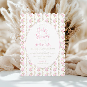 Invitation Baby-Shower Fleurs Roses Vintage