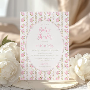 Invitation Baby-Shower Fleurs Roses Vintage 
