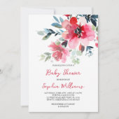 Invitation Baby shower Fleurs rouges (Devant)