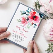 Invitation Baby shower Fleurs rouges
