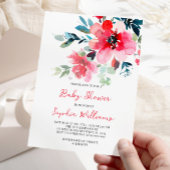 Invitation Baby shower Fleurs rouges