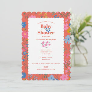 Invitation Baby Shower Fleurs Rouges Florales Bohème Moderne