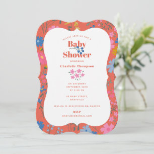 Invitation Baby Shower Fleurs Rouges Sauvages Bohème Moderne