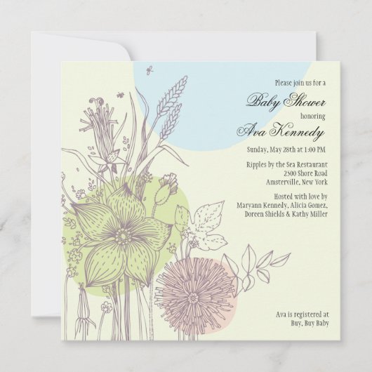 Invitation Baby shower Fleurs sauvages (Devant)