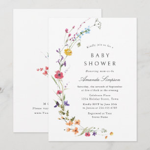 Invitation Baby Shower Fleurs Sauvages Aquarelle Élégantes