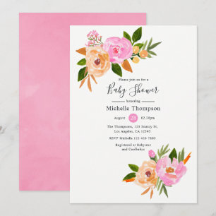 Invitation Baby Shower fleurs sauvages aquarelle rose