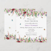 Invitation Baby shower Fleurs sauvages et papillons d'aquarel (Devant / Derrière)