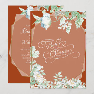 Invitation Baby Shower Fleurs sauvages Terracotta Baies