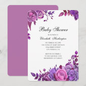 invitation baby shower. Fleurs violettes et roses (Devant / Derrière)