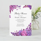 invitation baby shower. Fleurs violettes et roses (Debout devant)