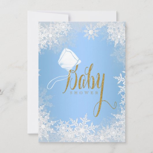 Invitation Baby Shower Flocon de Neige Bleu (Devant)