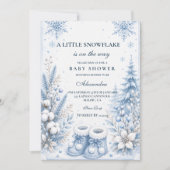 Invitation Baby Shower Flocon de Neige Bleu (Devant)