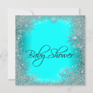 Invitation Baby Shower Flocon de Neige Bleu Turquoise