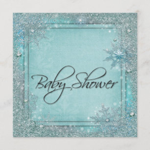 Invitation Baby Shower Flocon de Neige Bleu Turquoise