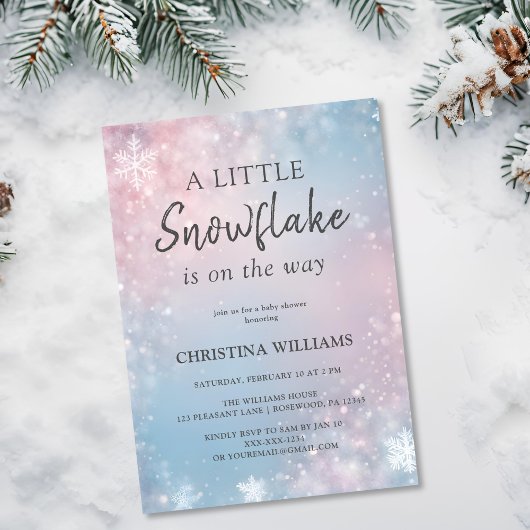 Invitation Baby Shower Flocon de Neige d'Hiver