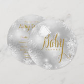Invitation Baby Shower Flocon de Neige Élégant Blanc et Or (Devant / Derrière)