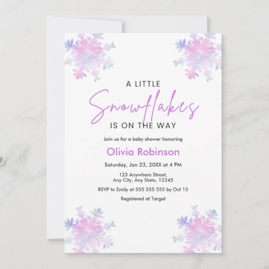 Invitation Baby Shower Flocon de Neige Hiver  (Devant)