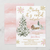Invitation Baby Shower Flocon de Neige Rose (Devant / Derrière)
