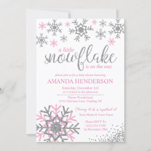 Invitation Baby Shower Flocon de Neige Rose Hiver
