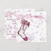 Invitation Baby Shower Flocon de Neige Rose Hiver Blanc (Devant / Derrière)