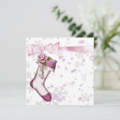 Invitation Baby Shower Flocon de Neige Rose Hiver Blanc (Debout devant)