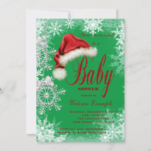 Invitation Baby Shower Flocon de Noël de Noël (Devant)