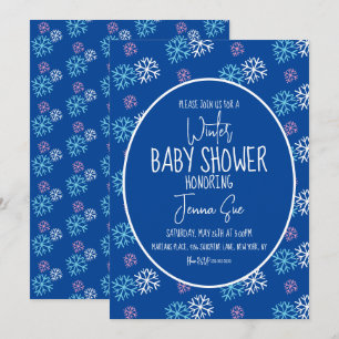 Invitation Baby Shower Flocons de Neige Hiver Rose Bleu