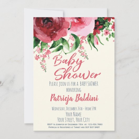 Invitation baby shower Floral (Devant)