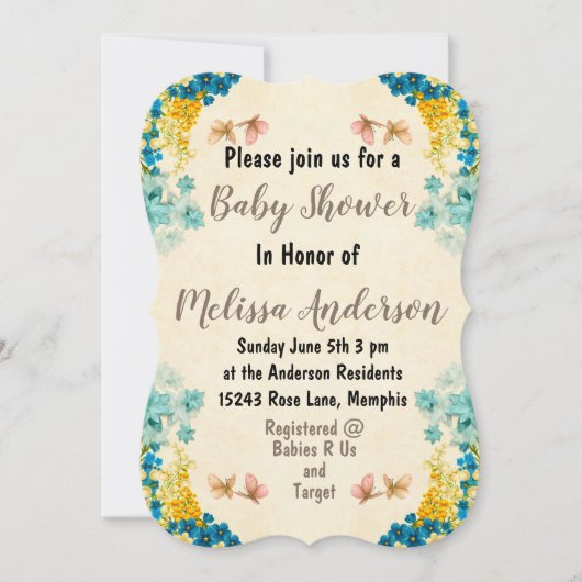 Invitation Baby shower floral (Devant)